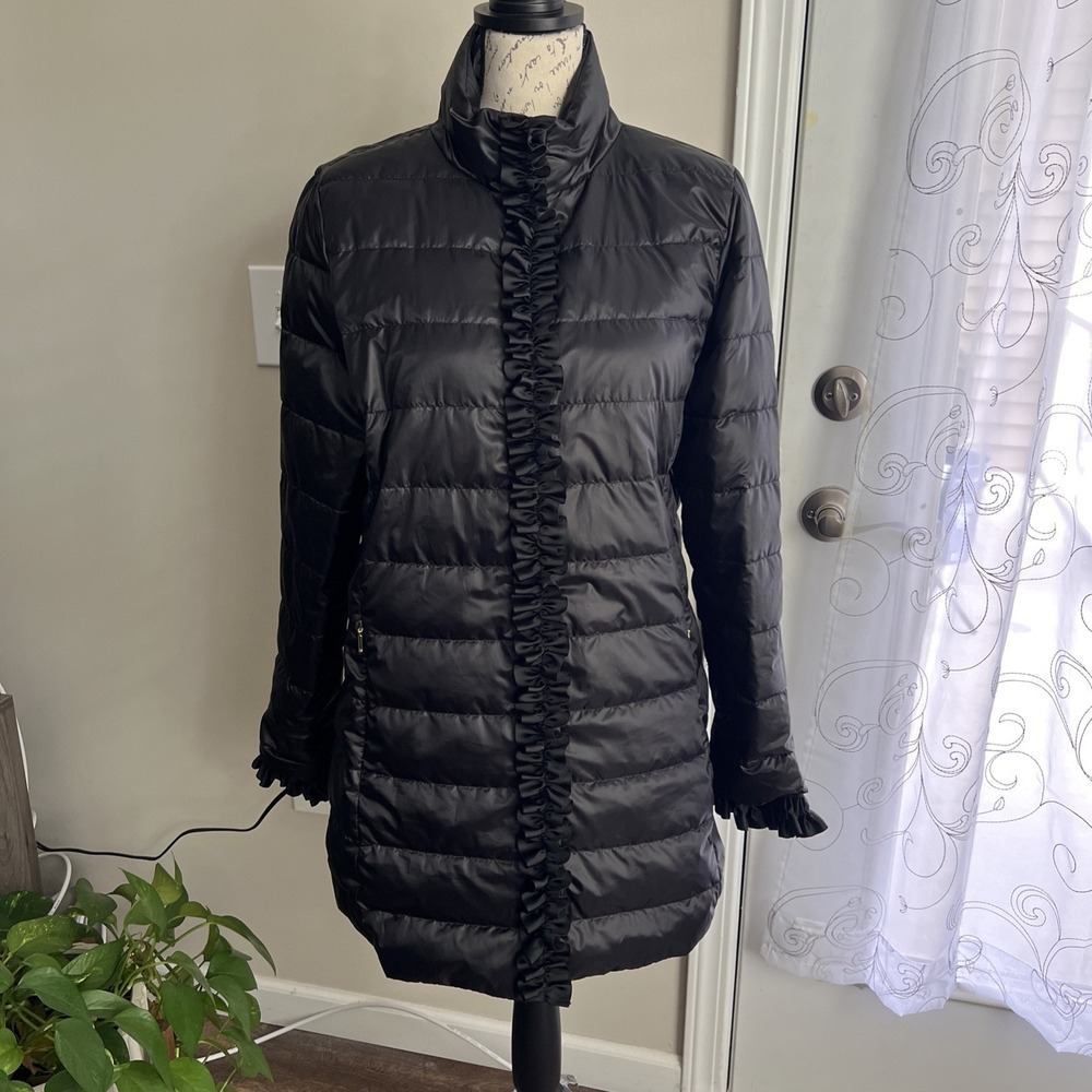 Lilly Pulitzer‎ Doria Down Puffer Jacket Women's 12 Black Ruffles Feminine Flaws